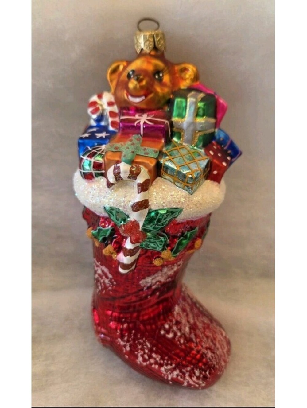 Christopher Radko Stocking Full Glass Handpainted Ornament 7” RETIRED, Mint!